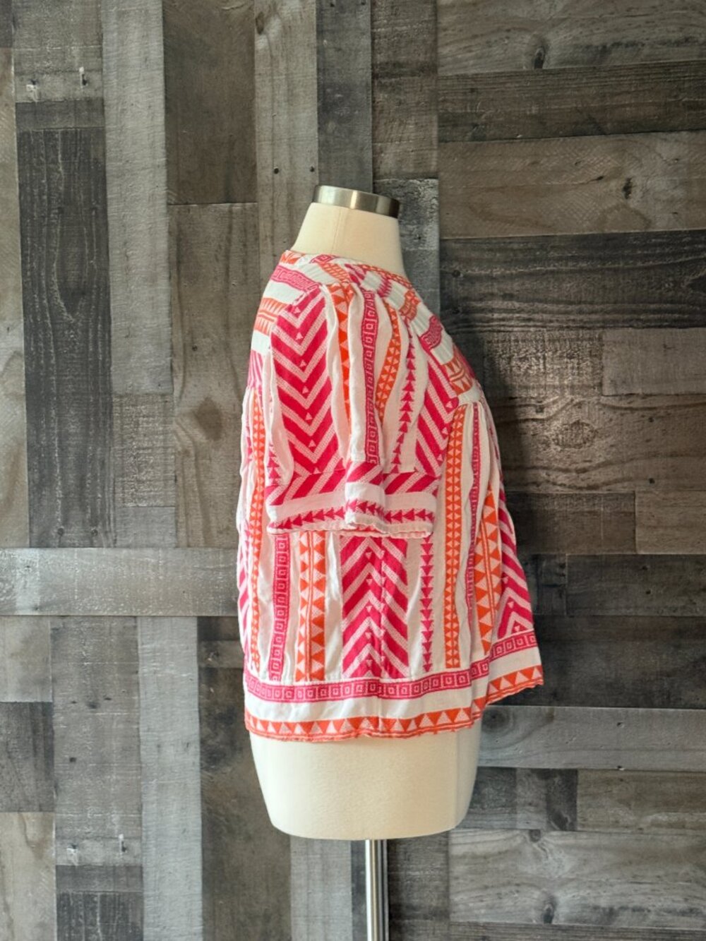 Pink orange embroidered peasant top large tropical beach feminine barbiecore - Picture 7 of 10